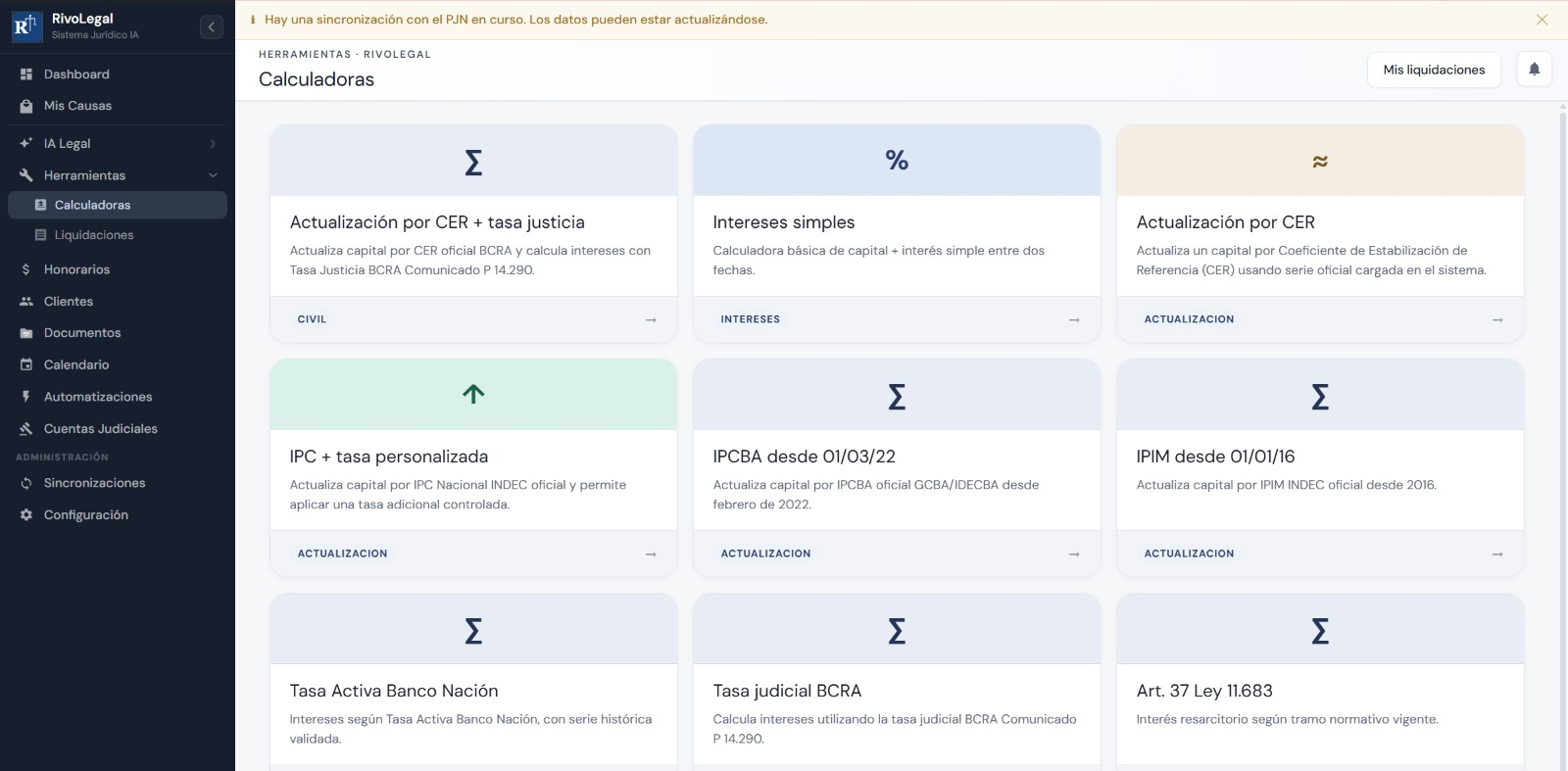Calculadoras jurídicas integradas: honorarios, intereses y plazos