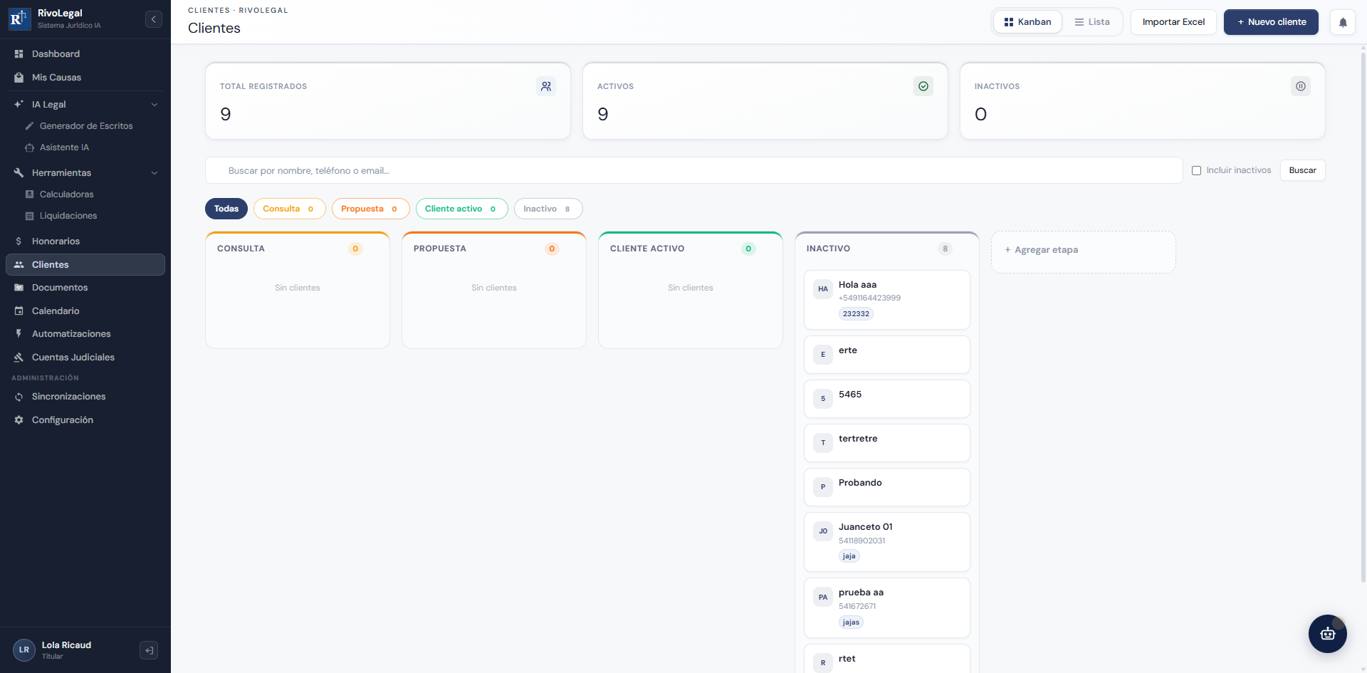 Base de clientes del estudio jurídico