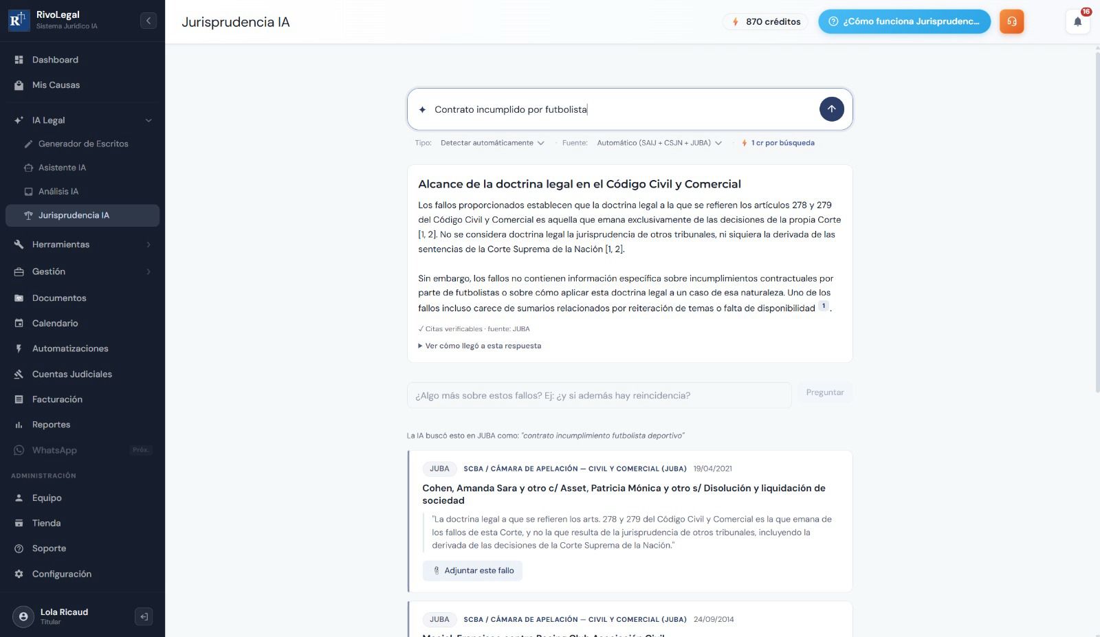 Búsqueda de jurisprudencia con IA y fuentes verificables